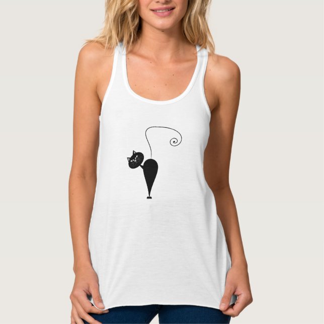 Funny whimsical Trendy girly stylish cat Singlet (Front)