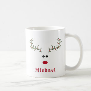 Funny whimsy holly reindeer joy Holiday Coffee Mu Mug