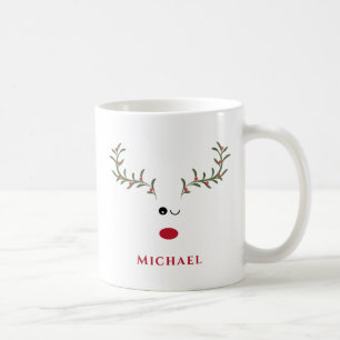 Funny whimsy holly reindeer joy Holiday Coffee Mug
