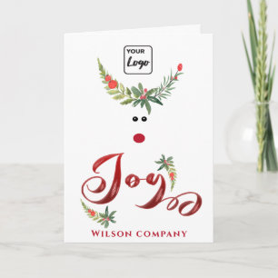 Funny whimsy holly reindeer joy logo holiday card