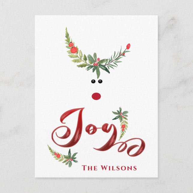 Funny whimsy holly reindeer joy non photo Holiday  (Front)