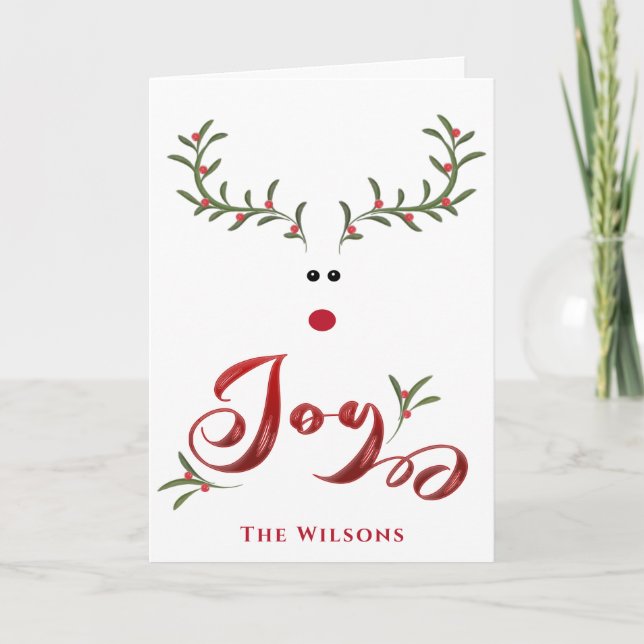 Funny whimsy holly reindeer joy non photo Holiday  Card (Front)