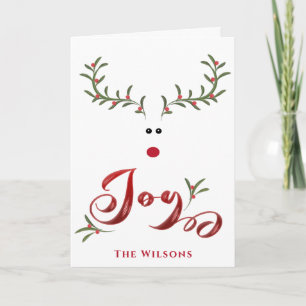 Funny whimsy holly reindeer joy non photo Holiday  Card