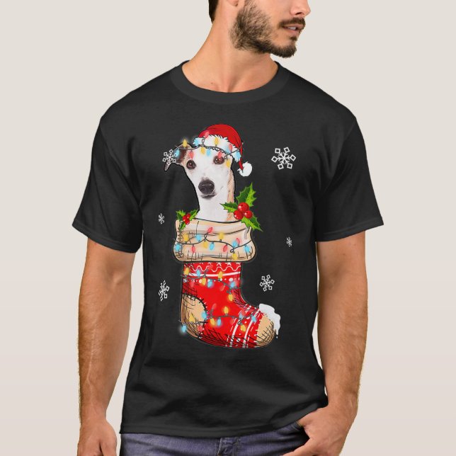 Funny Whippet In Socks Christmas Dog Lovers Xmas T-Shirt (Front)