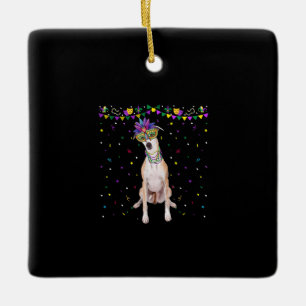 Funny Whippet Wearing Carnival Mask Mardi Gras Bea Ceramic Ornament