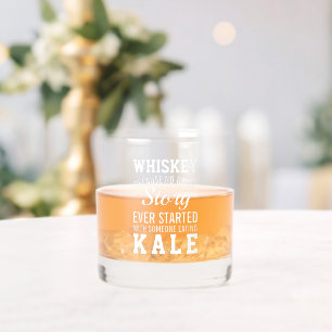 Funny Whiskey Versus Kale Quote White Text Glass