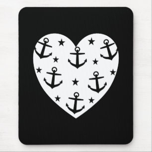 Funny White Anchors Heart Mouse Pad