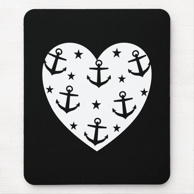 Funny White Anchors Heart Mouse Pad (Front)