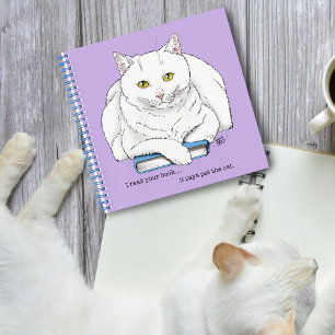 Funny White Cat Book Reading Humour Purple
