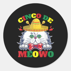 Funny White Cat Bow Tie Cinco De Mayo Kitty Meow C Classic Round Sticker