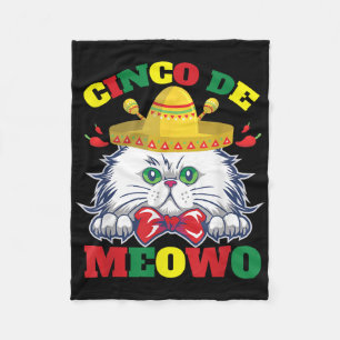 Funny White Cat Bow Tie Cinco De Mayo Kitty Meow C Fleece Blanket