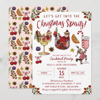 Funny White Cat Christmas Spirit Cocktail Party Invitation