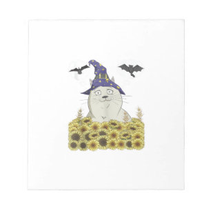 Funny White Cat in Witch Hat Vintage Halloween Sun Notepad
