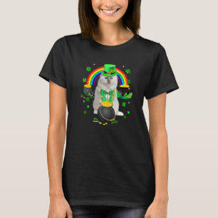 Funny White Cat Leprechaun Shamrock St. Patrick's  T-Shirt