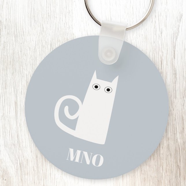 Funny White Cat Monogram Key Ring (Fun white cat monogram personalized initial keychain)