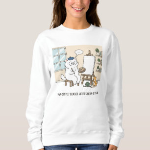 Funny White Cat Painter Inspired Studio Artwork Sweatshirt