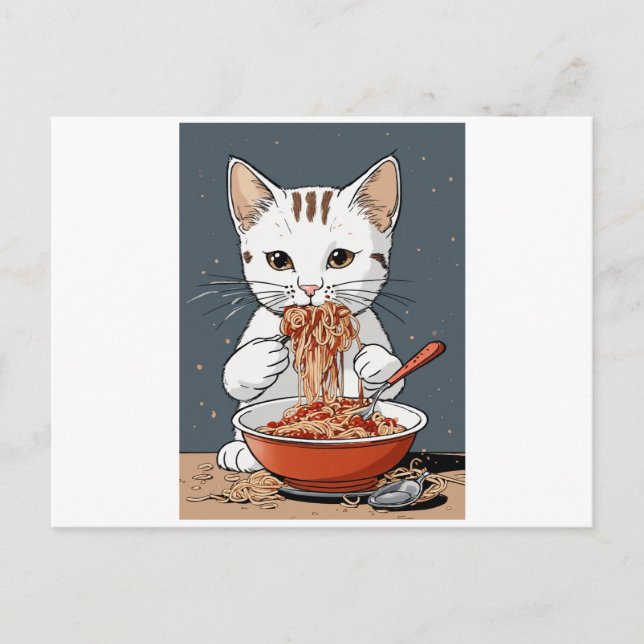 Funny white cat postcard (Front)