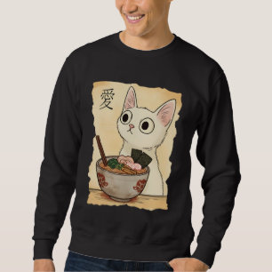 Funny White Cat Ramen Anime Graphic Japanese Kawai Sweatshirt