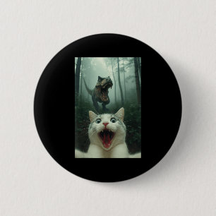 Funny White Cat Selfie With T-rex Dinosaur, Cat Ki 6 Cm Round Badge