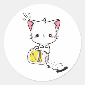 Funny white Cat spilled mayonnaise Classic Round Sticker
