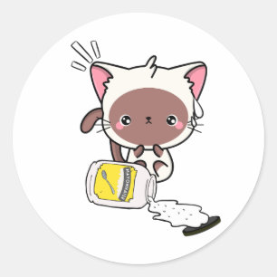 Funny White Cat spilled mayonnaise Classic Round Sticker
