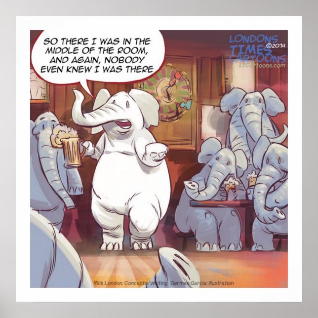 Funny White Elephant In The Room Poster (Front)