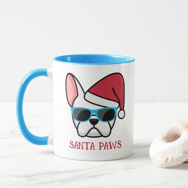 Funny White Frenchie Santa Paws Christmas Mug (With Donut)