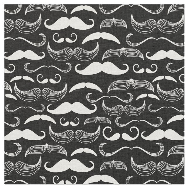 Funny White Moustache Design on Black Fabric (Close Up)
