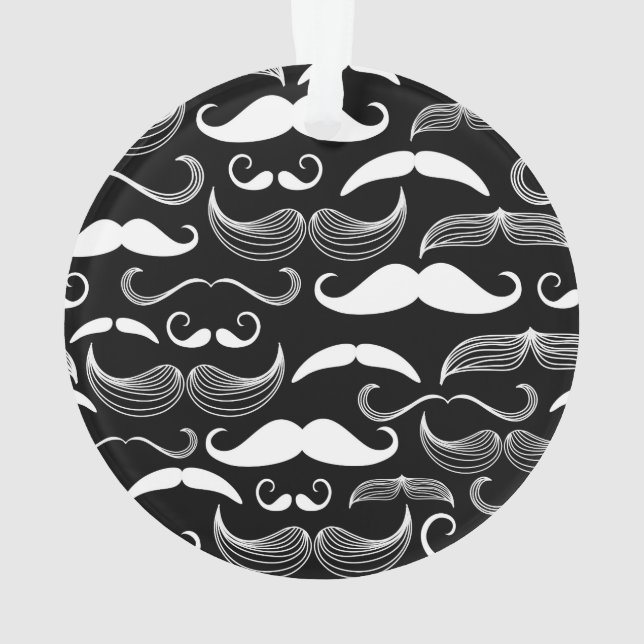 Funny White Moustache Design on Black Ornament (Back)
