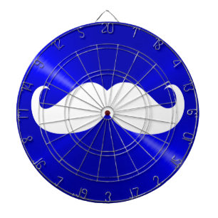 Funny White Moustache on Metal Blue Background Dartboard