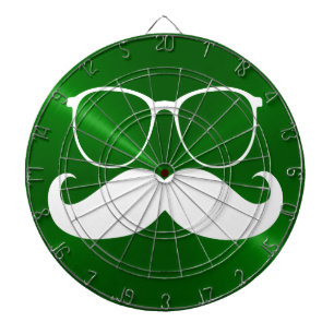 Funny White Moustache on Metal Green Background Dartboard