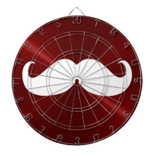 Funny White Moustache on Metal Red Background Dartboard