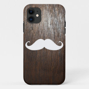 Funny White Moustache on oak wood background Case-Mate iPhone Case