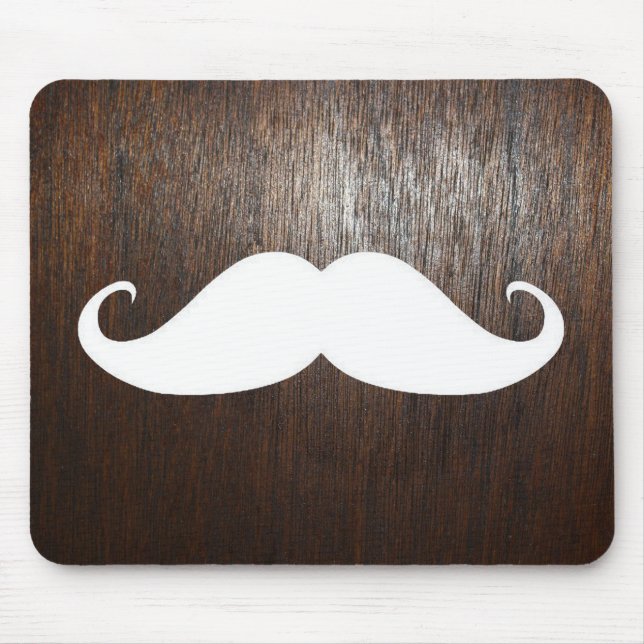 Funny White Moustache on oak wood background Mouse Pad (Front)