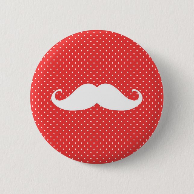 Funny White Moustache On Red Polka Dots 6 Cm Round Badge (Front)
