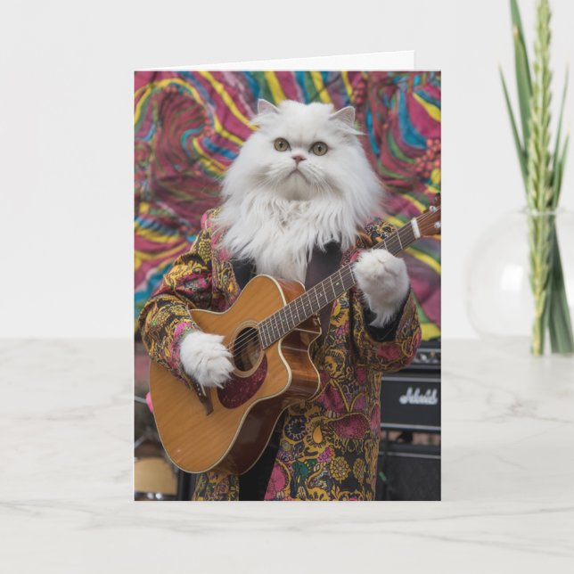 Funny White Persian Cat Rocker Card (Front)