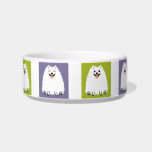 Funny White Pomeranian Cartoon Dog Cute Pommie Bowl<br><div class="desc">Funny White Pomeranian Food and Water Dish. An adorable dog bowl for your beloved pet Pommie. Fun design with fluffy white Pom. This cartoon dog drawing is based on a Pomeranian / Eskie mix dog named Baby. Visit Jenn's Doodle World for even more whimsical animal designs and fun dog lover's...</div>