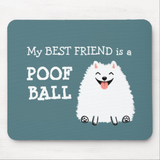 Funny White Pomeranian Poof Ball Mouse Pad