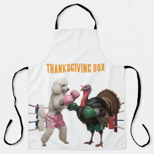 Funny White Poodle Boxing Turkey Thanksgiving Box Apron