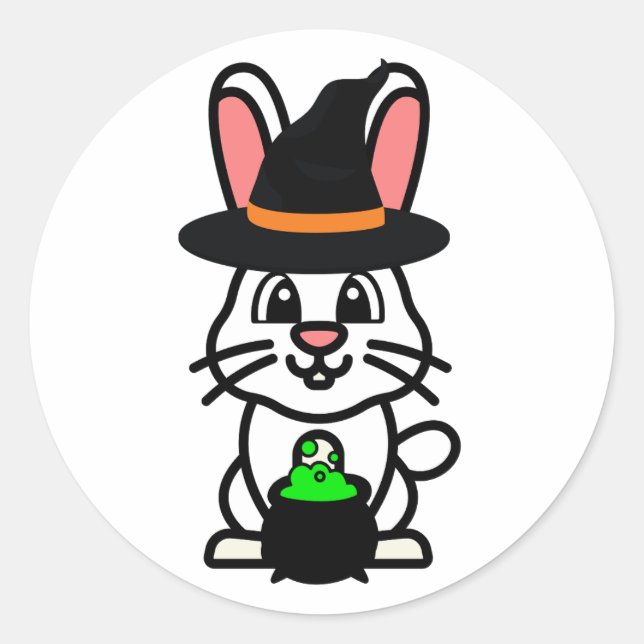 Funny white rabbit is a witch classic round sticker (Front)