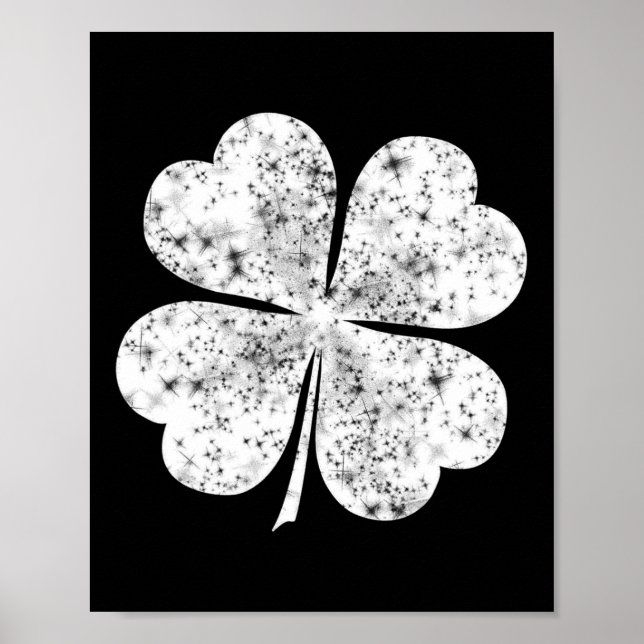 Funny White Shamrock 4-leaf Clover St Patricks Day Poster (Front)