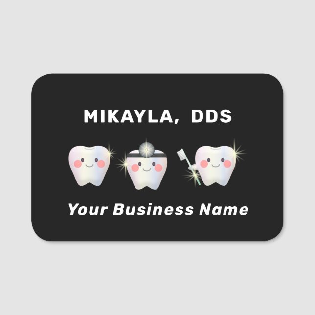 Funny White Teeth Dentistry   Name Tag (Front)