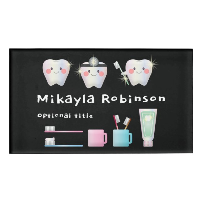 Funny White TeethPediatric Dentistry Name Tag (Front)