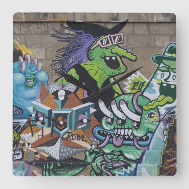 Funny Wicked Green Witch Square Wall Clock (Front)