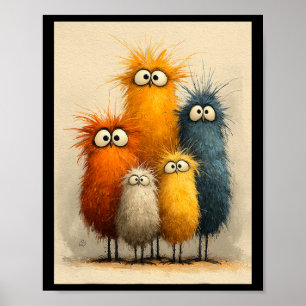 Funny Wide Eyed Cartoon Birds Art For Chicken Love Poster
