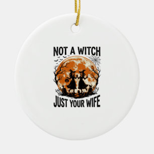 Funny Wife Halloween Vintage Witch Moon Design_1 Ceramic Tree Decoration