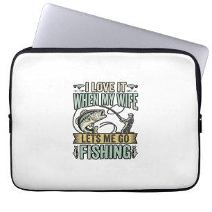 Funny Wife Lets Me Go Fishing Vintage Shirt Design Laptop Sleeve