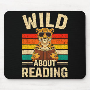 Funny wild about reading retro cheetah book boys mouse pad