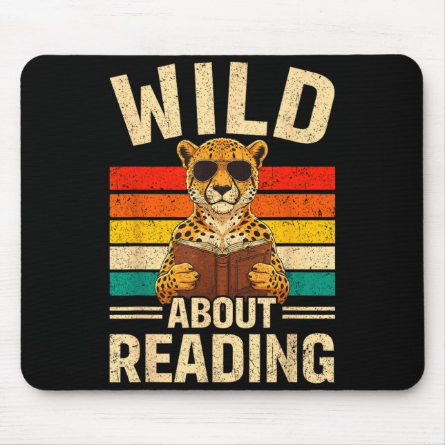 Funny wild about reading retro cheetah book boys mouse pad (Front)