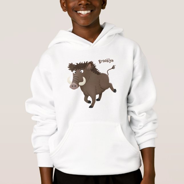 Funny wild boar razorback cartoon illustration (Front)